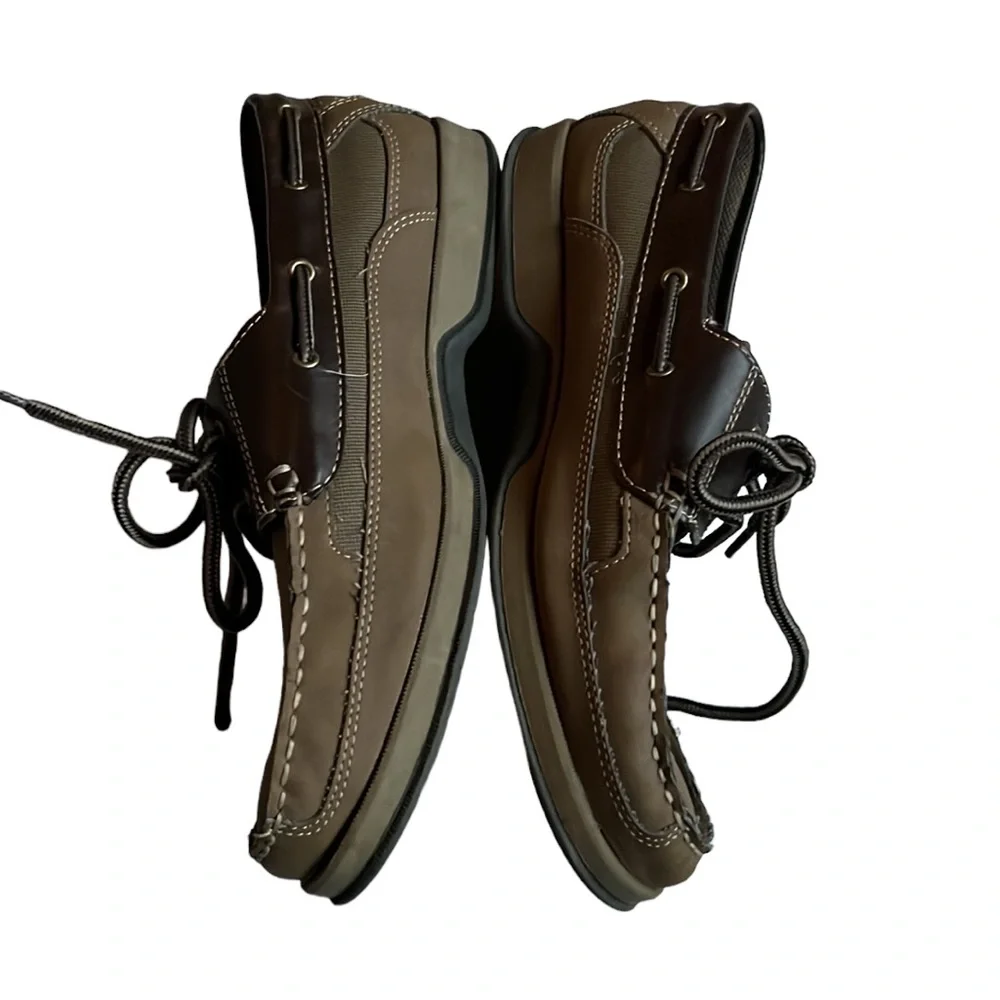 Bass Men's 2 Tone Brown Lace Up Leather Loafer Boat Shoes Size 10